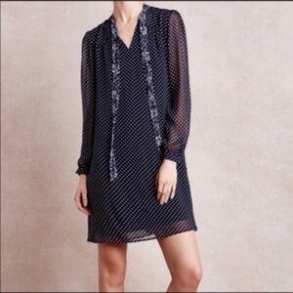 Anthropologie Dresses & Skirts - 🔵HOST PICK!⚪️ Navy and White Polkadot Swing Dress with a Bow